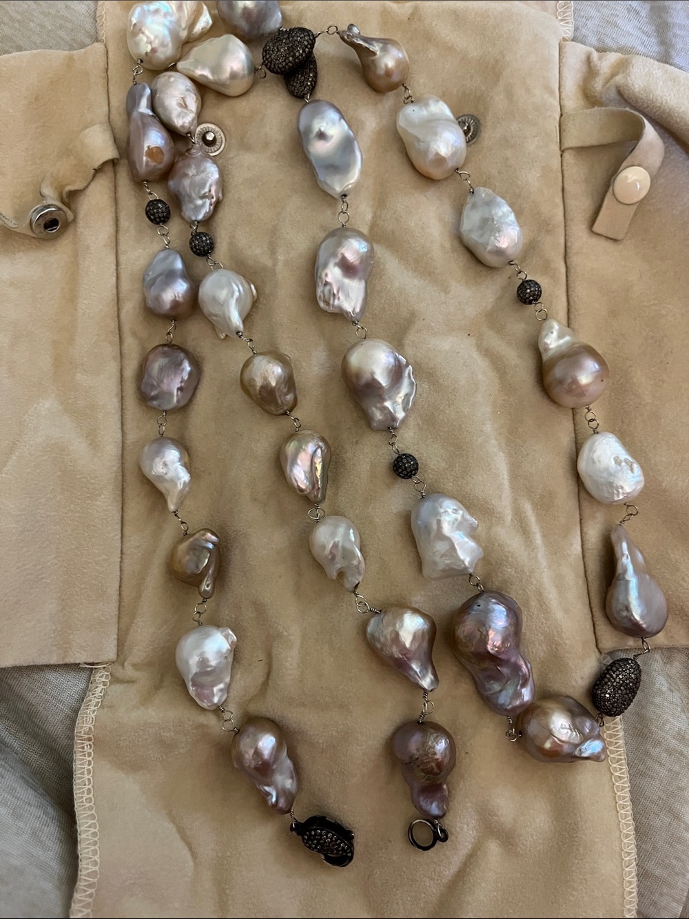Cultured Baroque Pearl Station Necklace in Iridescent Champagne - Designer